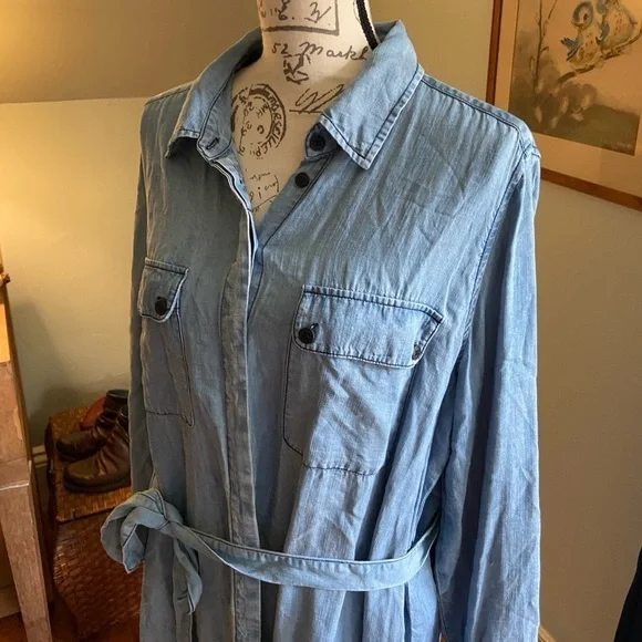 Who What Wear lightweight denim belted midi shirt dress size XXL - Picture 2 of 11